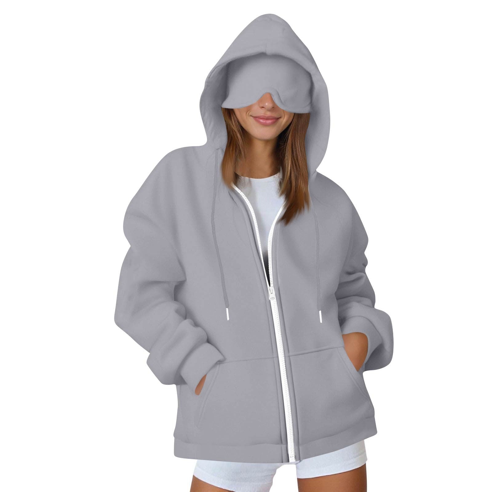 Womens Hooded Sweatshirt with Built-in Eye Mask