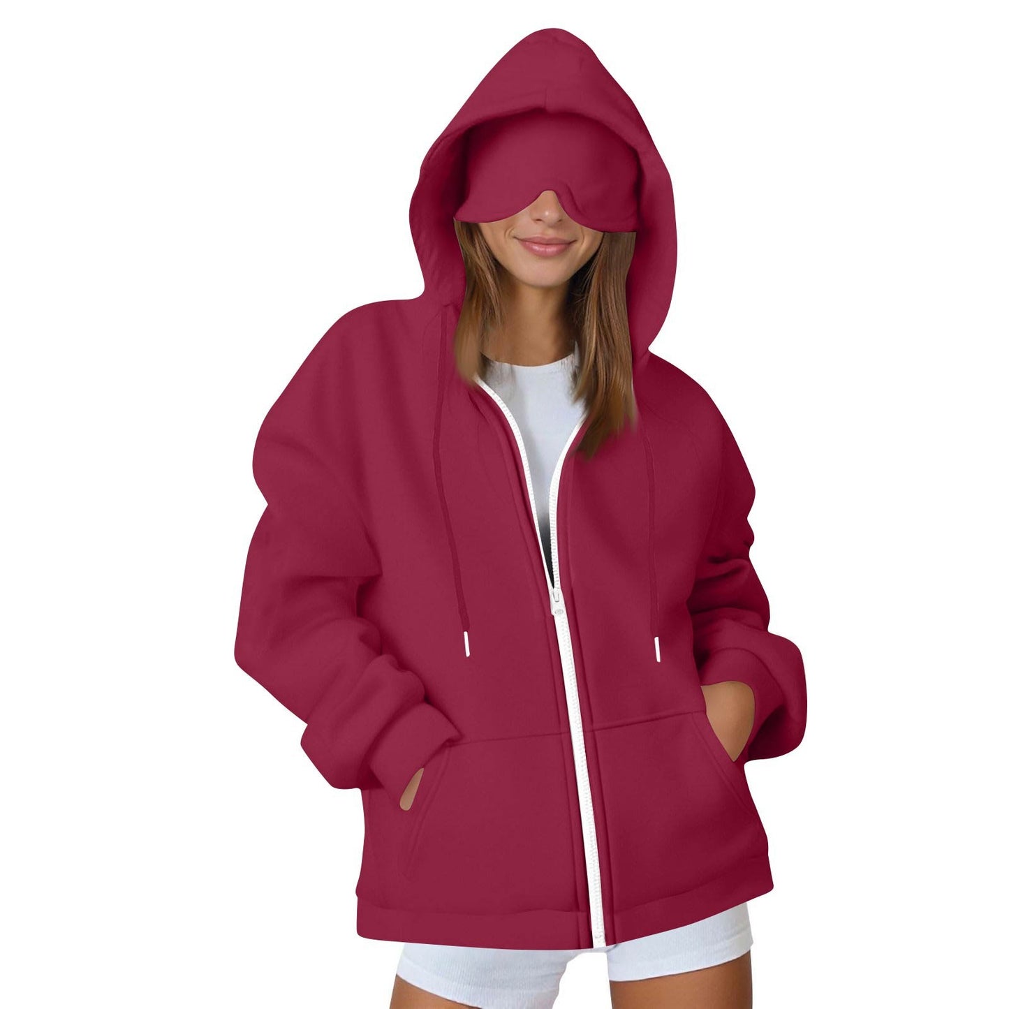 Womens Hooded Sweatshirt with Built-in Eye Mask