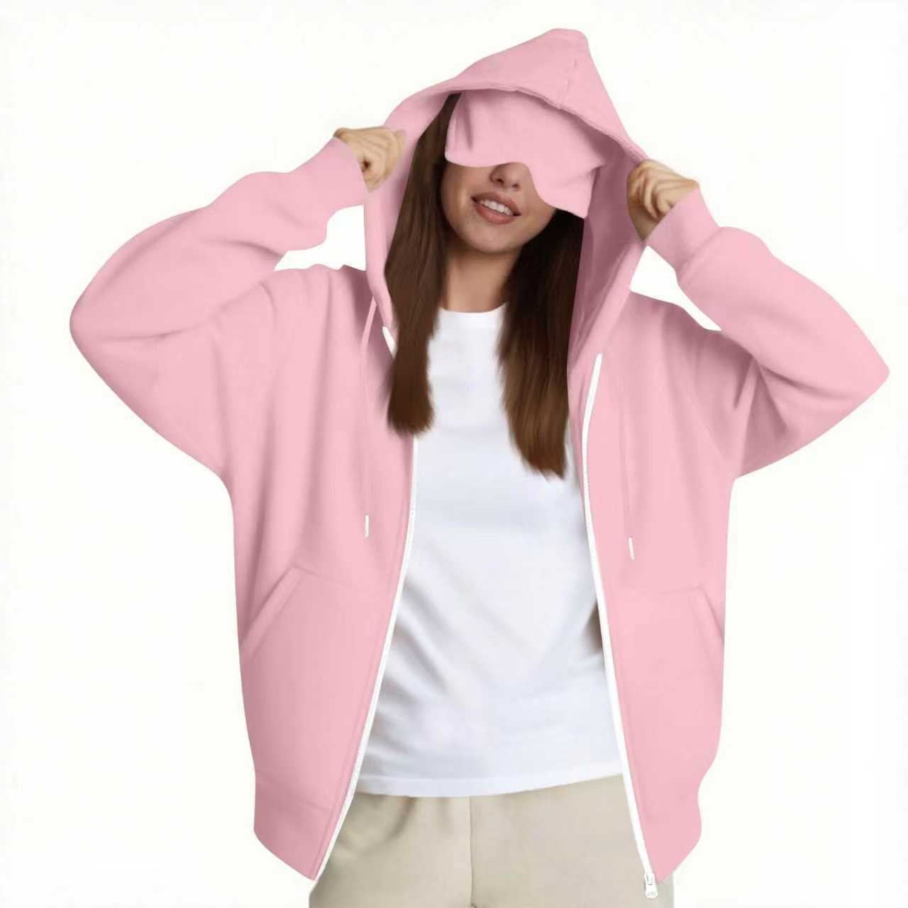 Womens Hooded Sweatshirt with Built-in Eye Mask