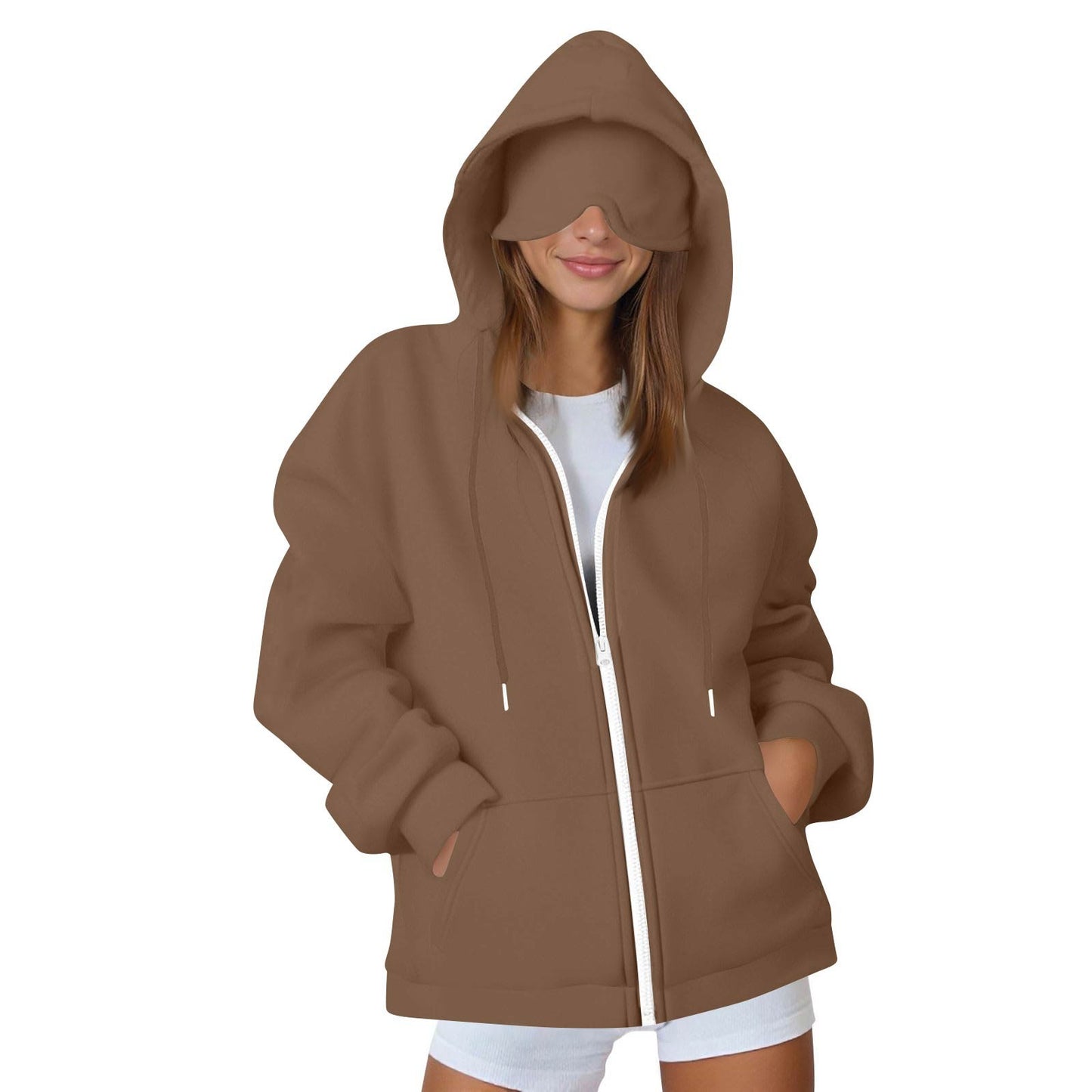 Womens Hooded Sweatshirt with Built-in Eye Mask