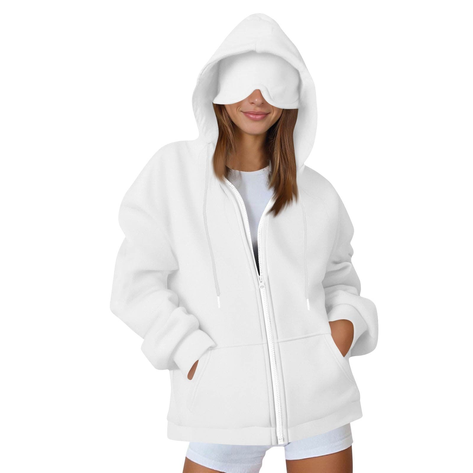 Womens Hooded Sweatshirt with Built-in Eye Mask