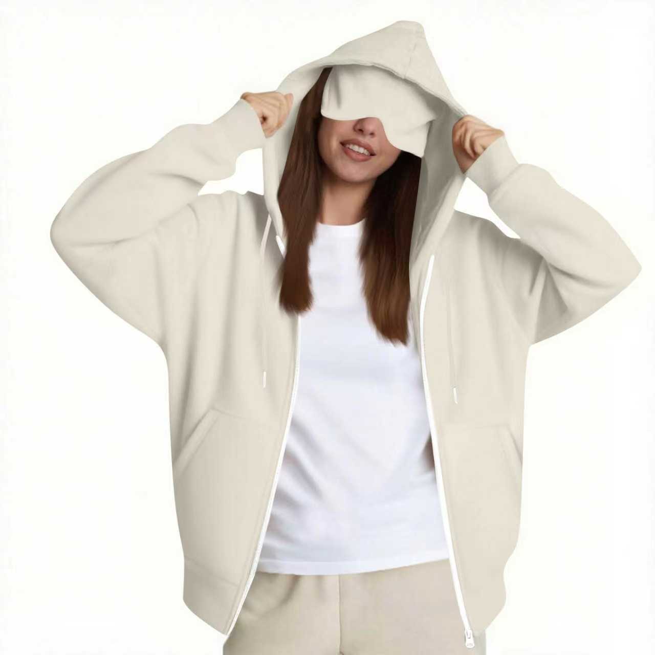 Womens Hooded Sweatshirt with Built-in Eye Mask