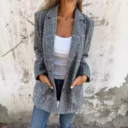 Womens Houndstooth Lapel Blazer
