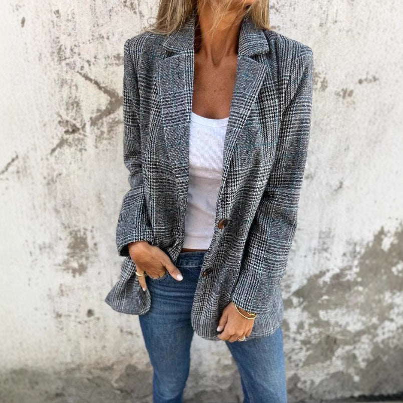 Womens Houndstooth Lapel Blazer