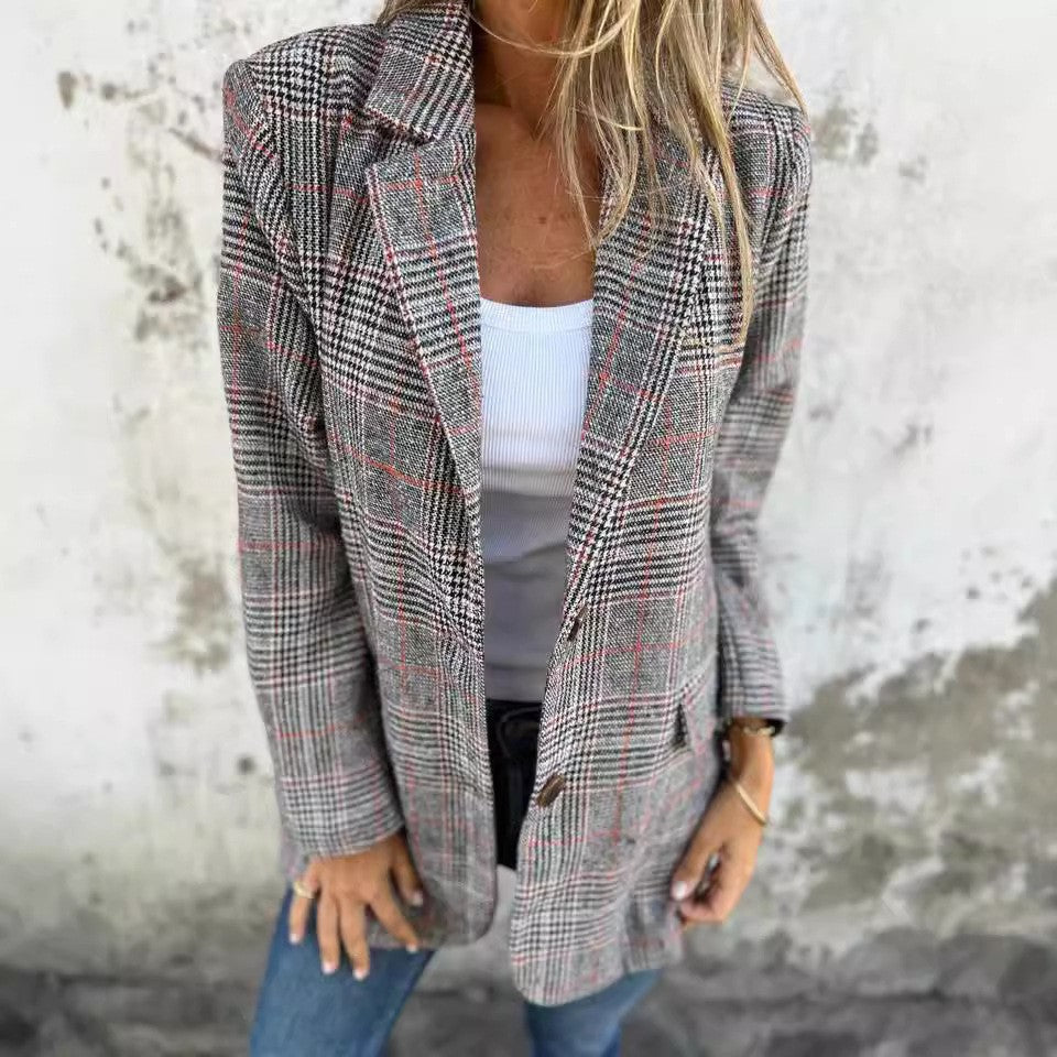 Womens Houndstooth Lapel Blazer