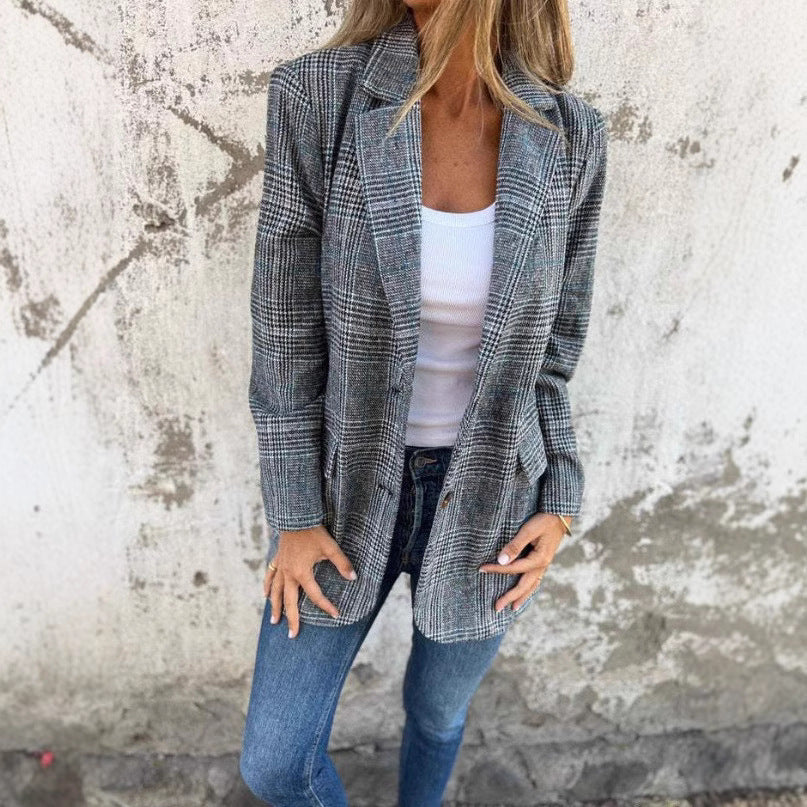 Womens Houndstooth Lapel Blazer
