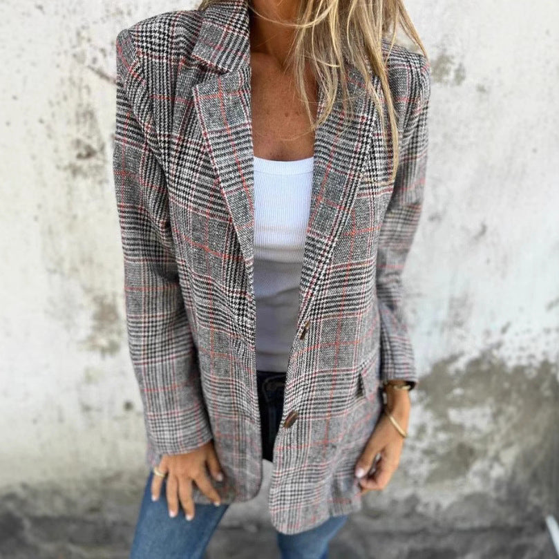 Womens Houndstooth Lapel Blazer