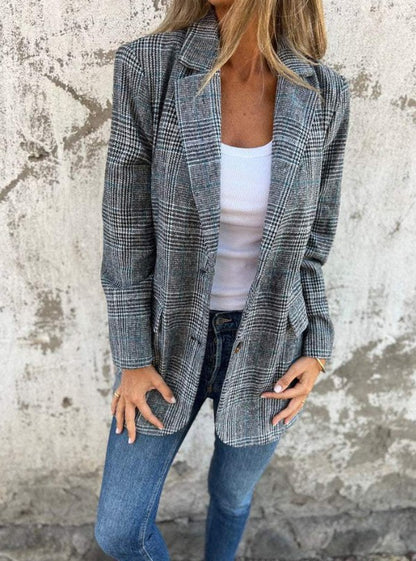 Womens Houndstooth Lapel Blazer