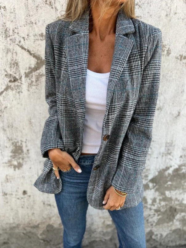 Womens Houndstooth Lapel Cardigan Jacket