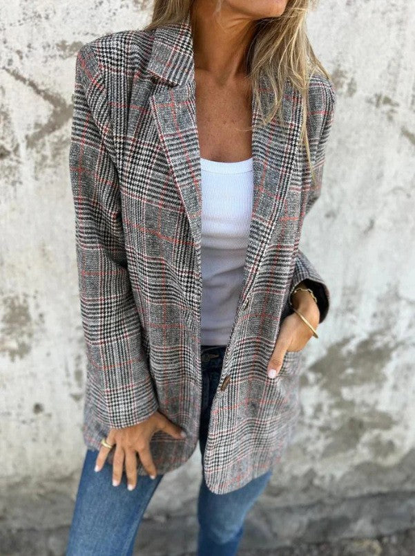 Womens Houndstooth Lapel Cardigan Jacket