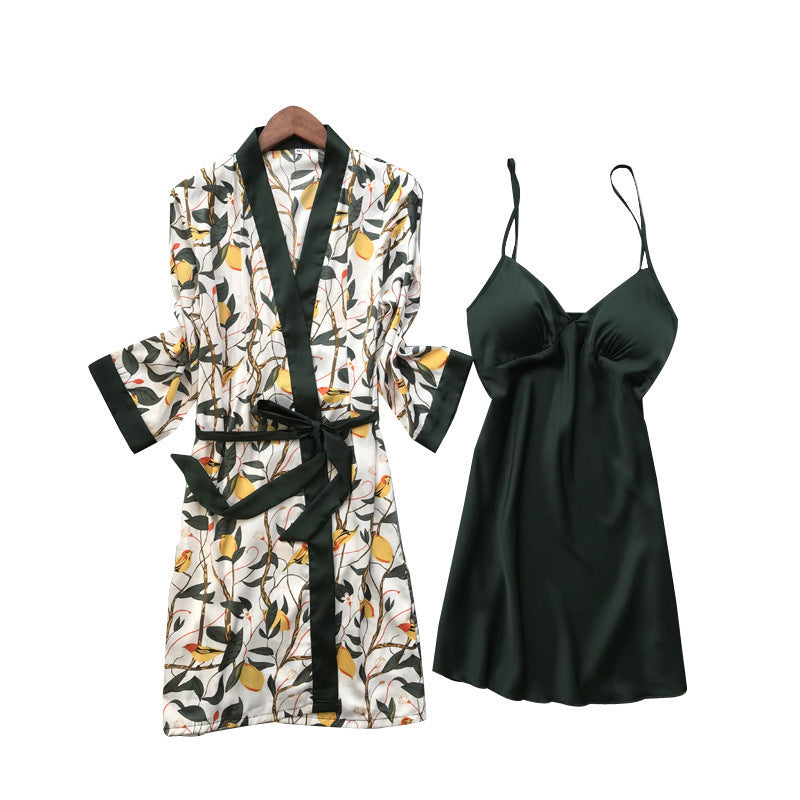 Womens Ice Silk Long Sleeve Pajama Set