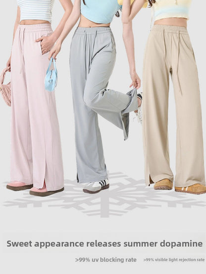 Womens Ice Silk Sun Protection Wide Leg Pants