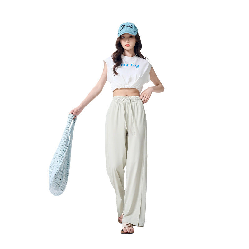 Womens Ice Silk Sun Protection Wide Leg Pants