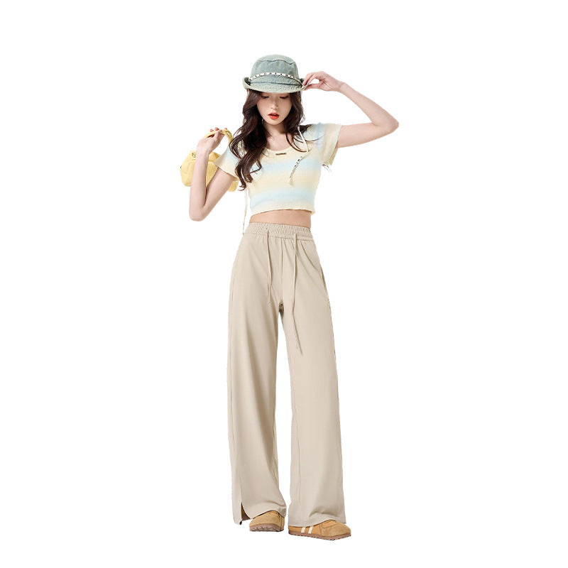 Womens Ice Silk Sun Protection Wide Leg Pants