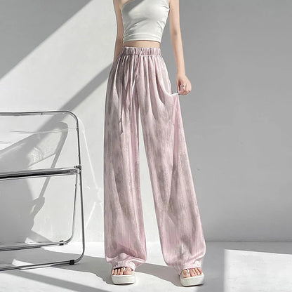 Womens Ice Silk Tie-Dye Wide Leg Pants
