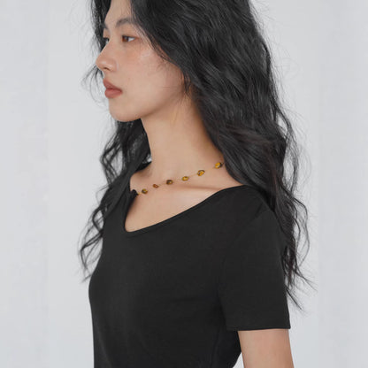 Womens Irregular Neckline Short Sleeve T-Shirt