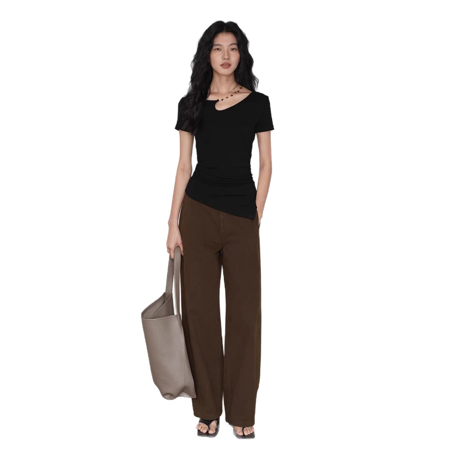 Womens Irregular Neckline Short Sleeve T-Shirt