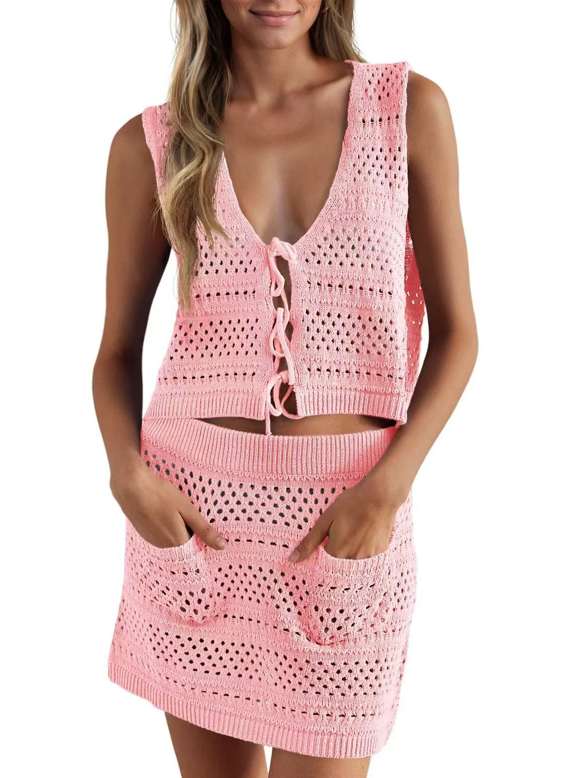 Womens Knitted Hollow Out Swimsuit Beach Dress