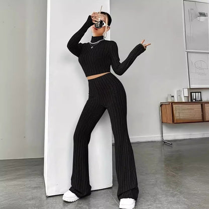 Womens Knitted Hooded Sweatshirt and Pants Set