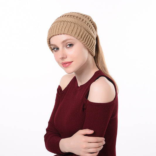 Womens Knitted Ponytail Hat Winter Warm Cap