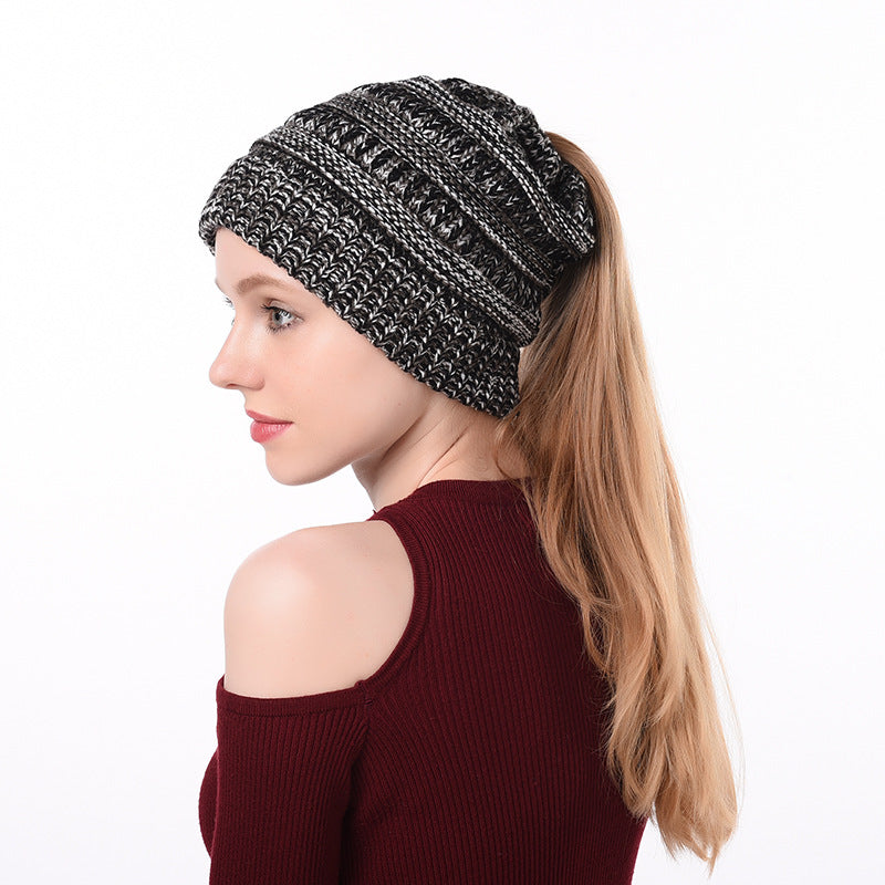 Womens Knitted Ponytail Hat Winter Warm Cap