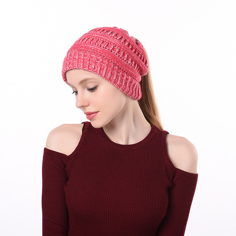 Womens Knitted Ponytail Hat Winter Warm Cap
