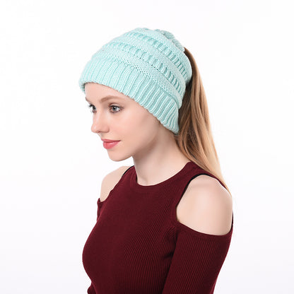 Womens Knitted Ponytail Hat Winter Warm Cap