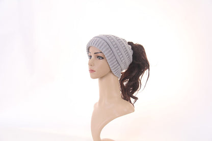 Womens Knitted Ponytail Hat Winter Warm Cap