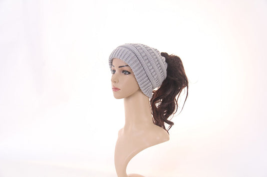 Womens Knitted Ponytail Hat Winter Warm Cap