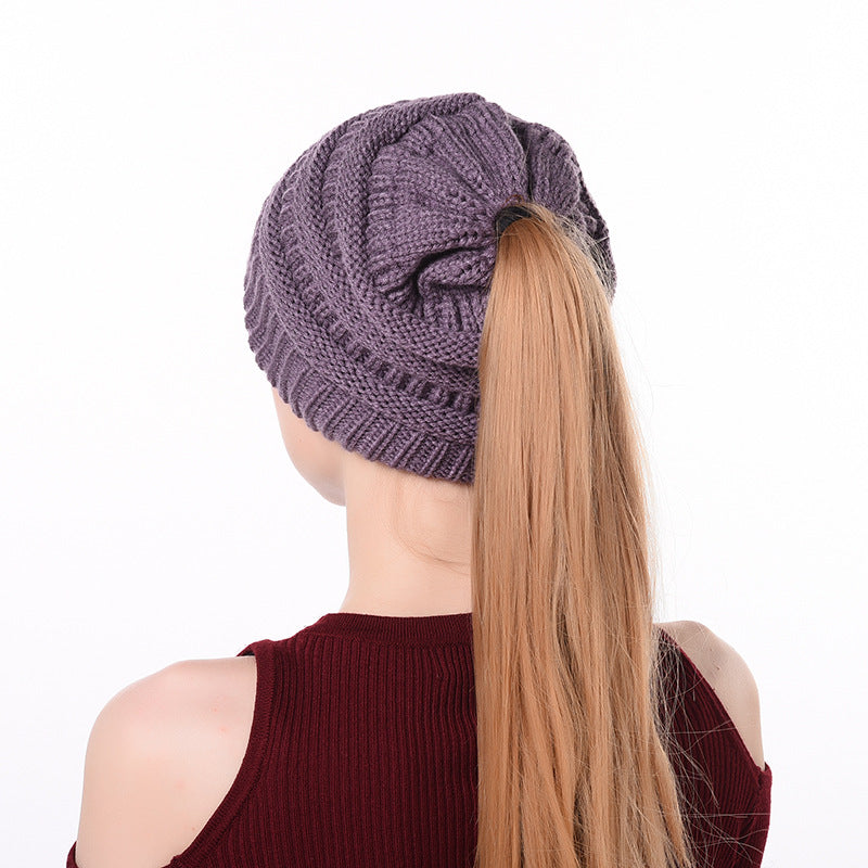 Womens Knitted Ponytail Hat Winter Warm Cap