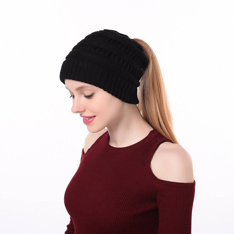 Womens Knitted Ponytail Hat Winter Warm Cap