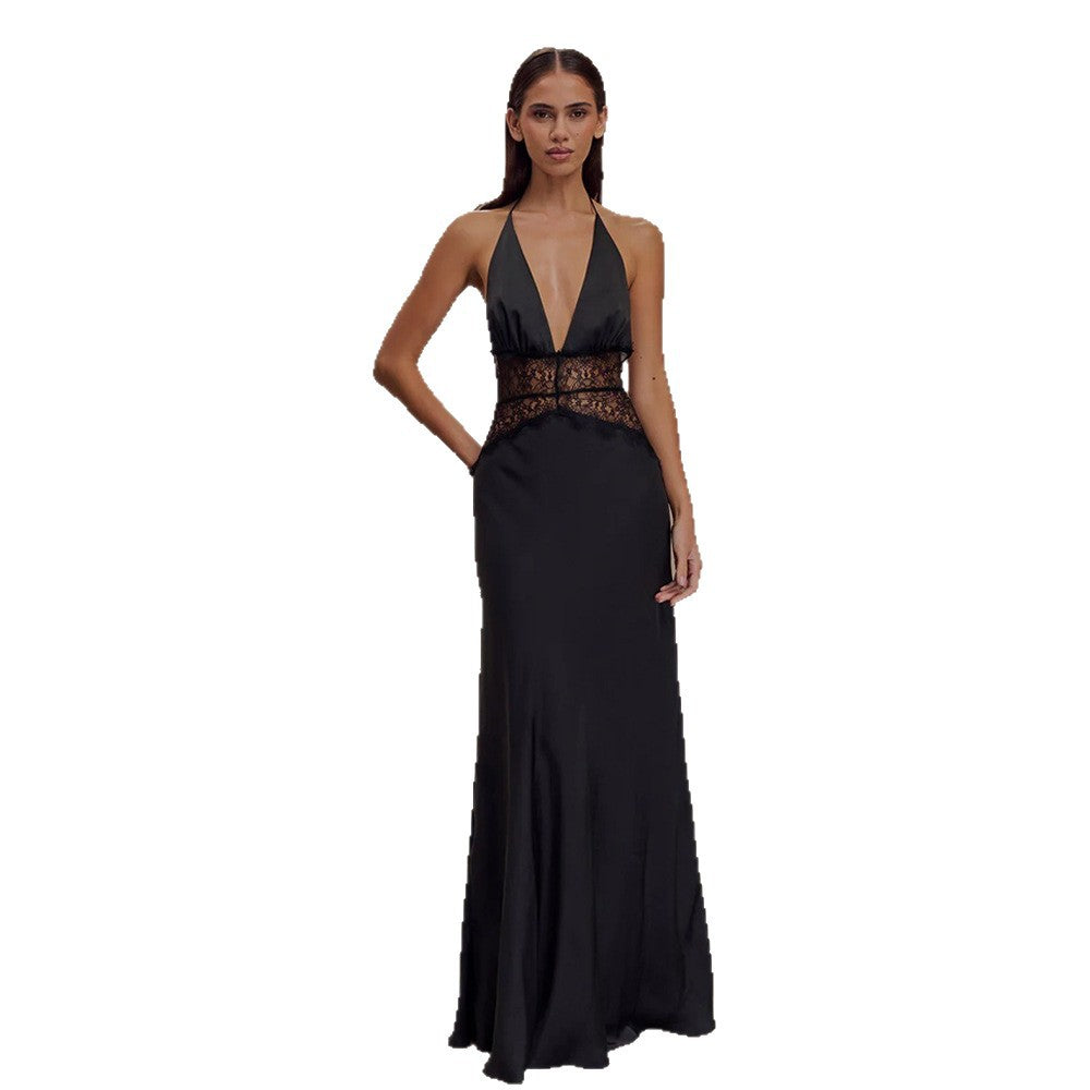 Womens Lace Backless Slim Dress