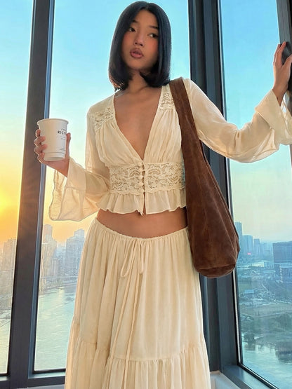 Womens Lace Chiffon Tie-Up Long Dress