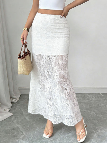 Womens Lace Fish Tail Midi Dress