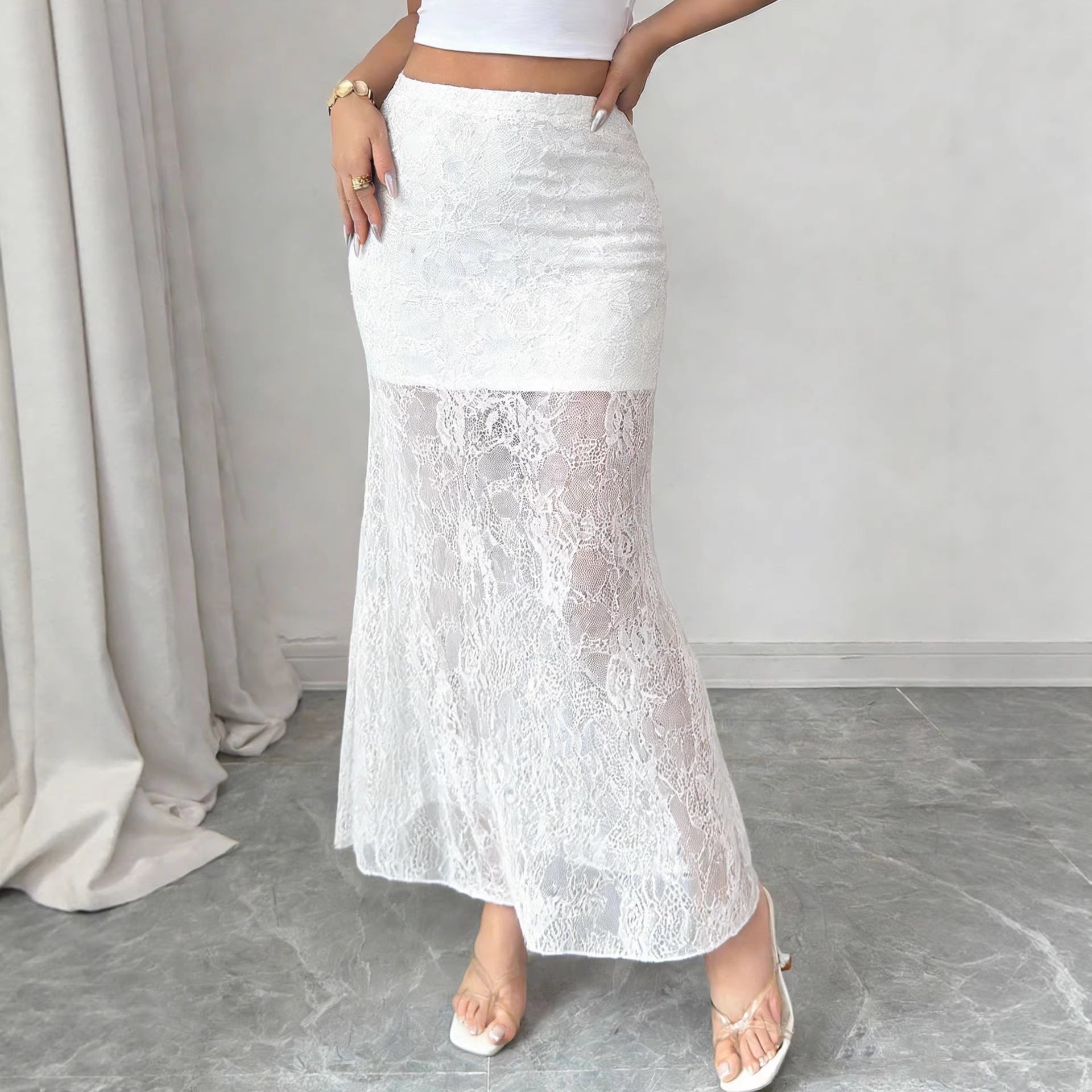 Womens Lace Fish Tail Midi Dress