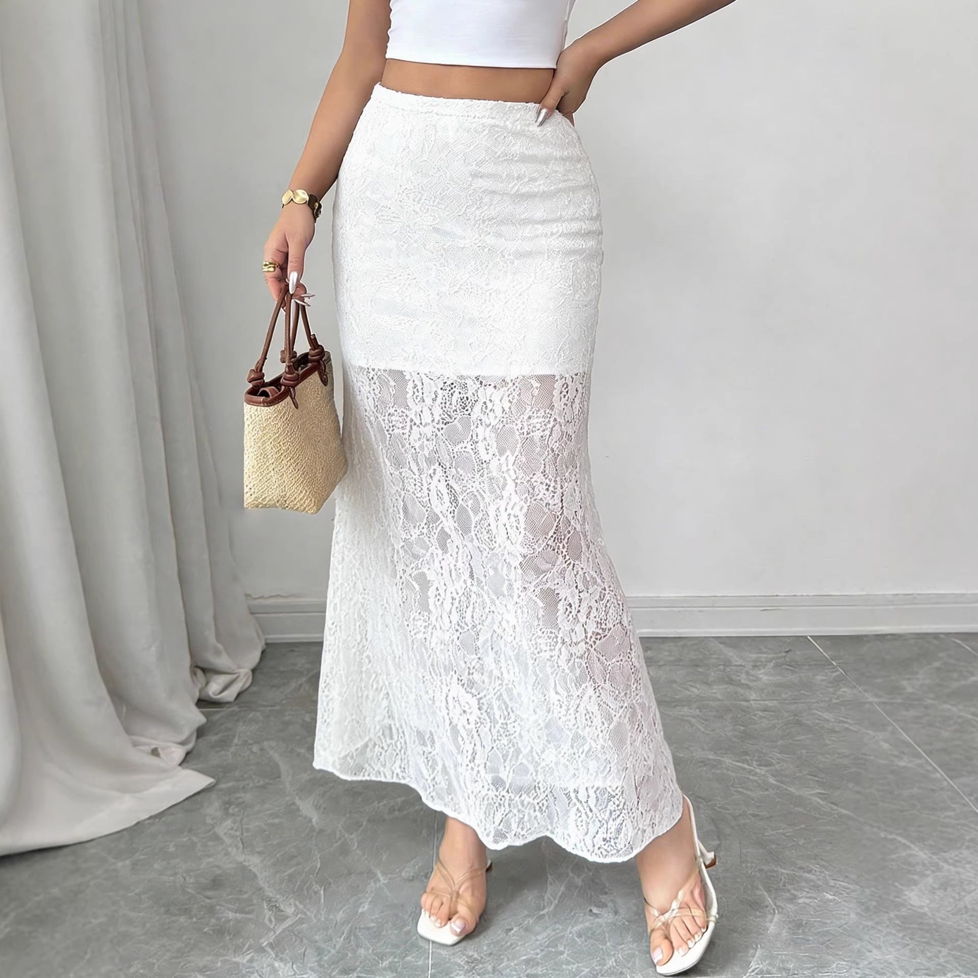 Womens Lace Fish Tail Midi Dress