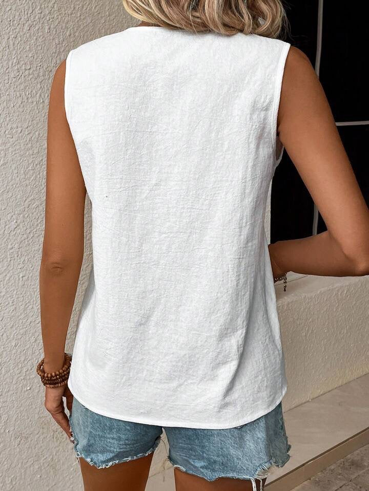 Womens Lace Splicing V-Neck Top