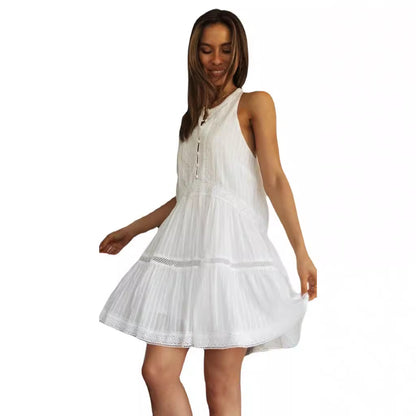 Womens Lace Stand Collar Swing Dress
