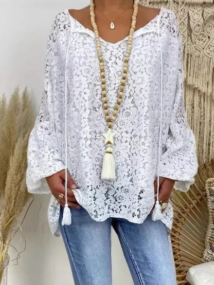 Womens Lace Trim Batwing Sleeve Blouse