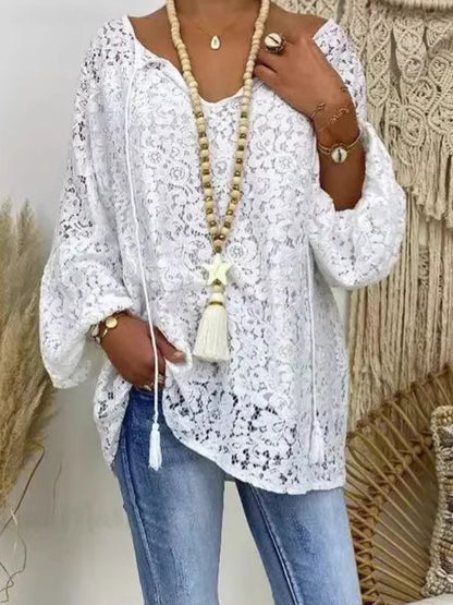 Womens Lace Trim Batwing Sleeve Blouse