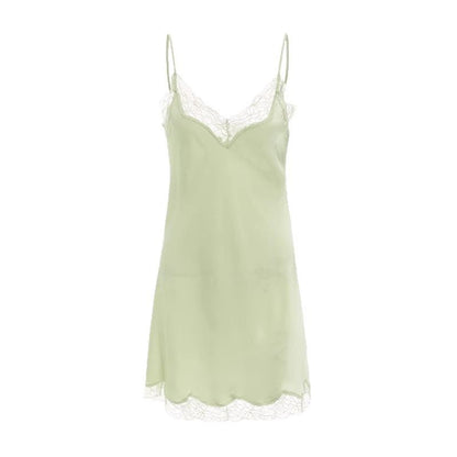 Womens Lace Trim Ice Silk Sleepwear Nightdress