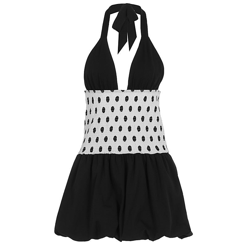 Womens Lace-up Polka Dot Dress
