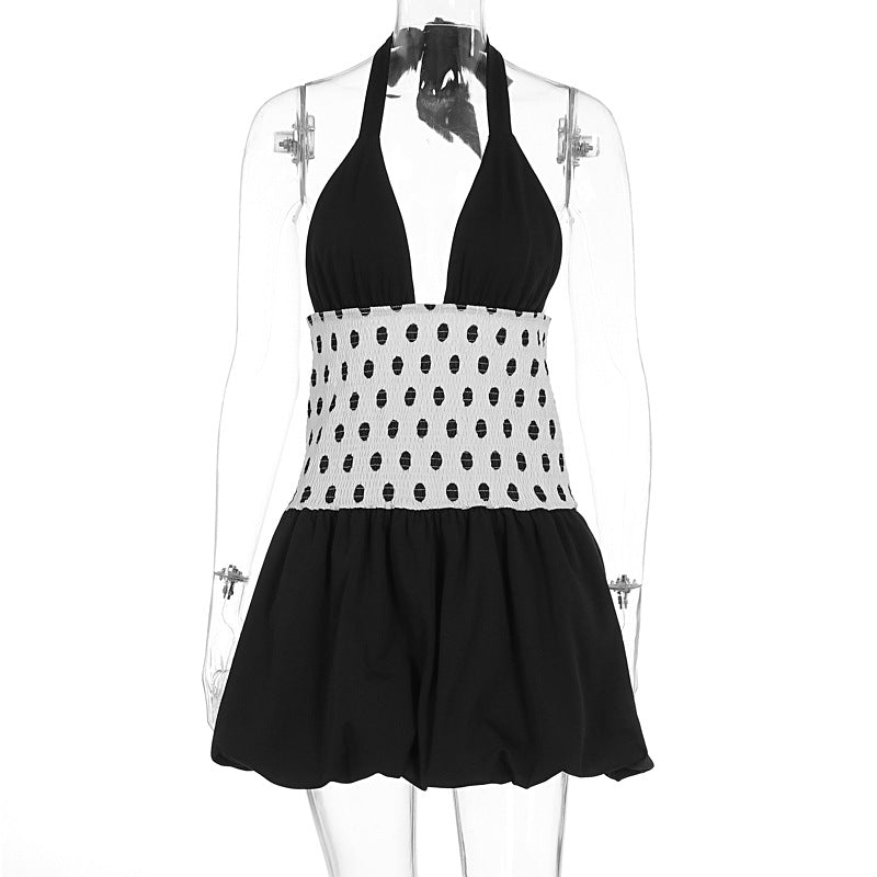 Womens Lace-up Polka Dot Dress