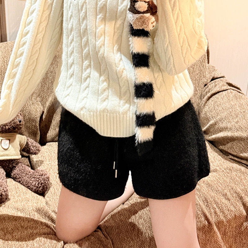 Womens Lambswool High Waisted Shorts