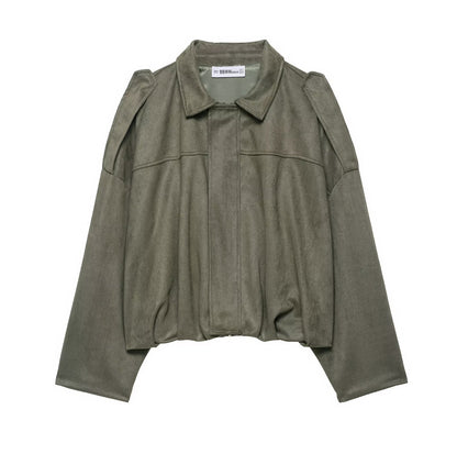 Womens Lapel Zipper Suede Jacket