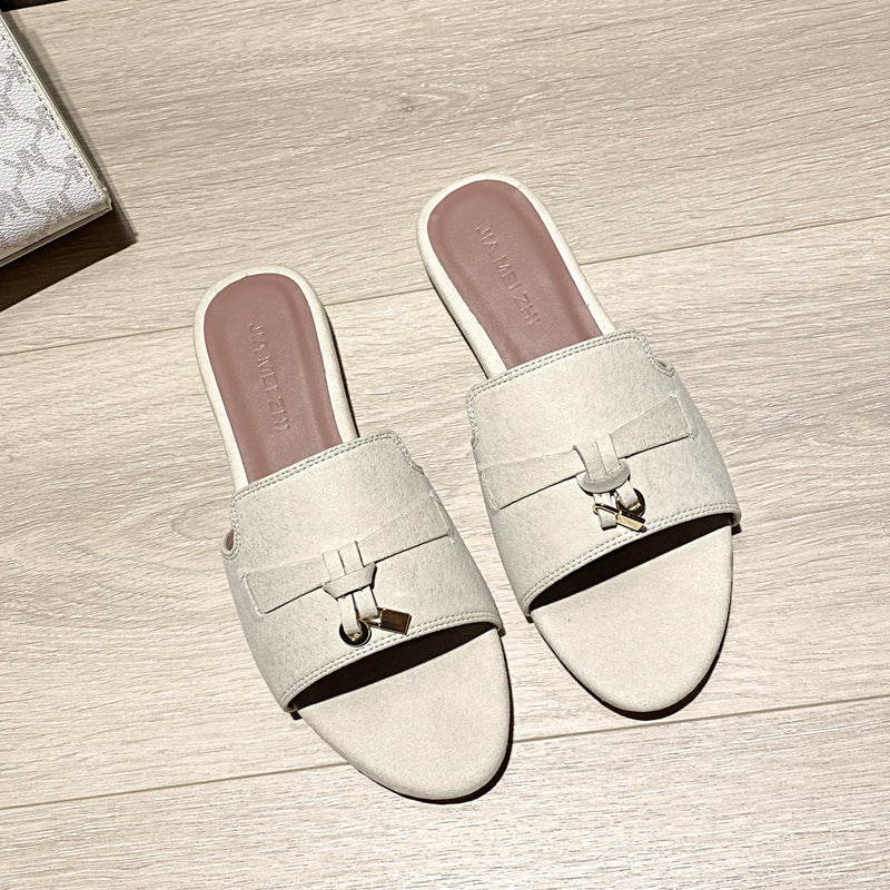 Womens Leather Slip-On Sandals