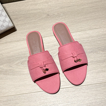 Womens Leather Slip-On Sandals