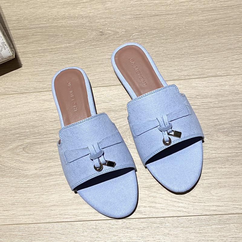 Womens Leather Slip-On Sandals