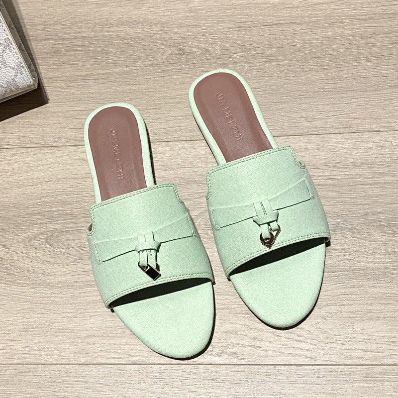 Womens Leather Slip-On Sandals