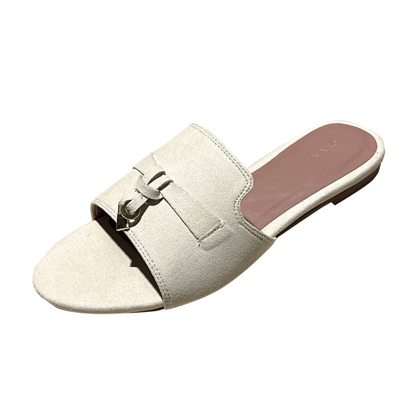 Womens Leather Slip-On Sandals